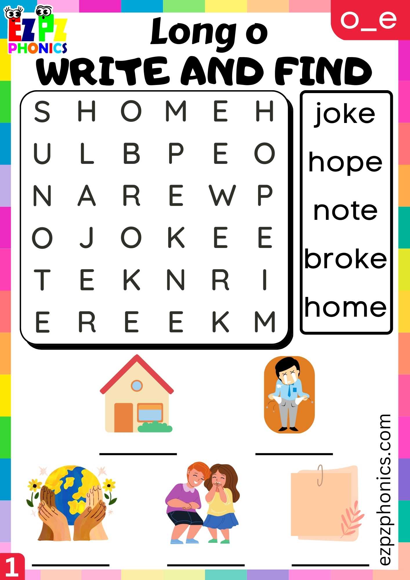 Group1 O_E Words Write And Find Long O Phonics Worksheet